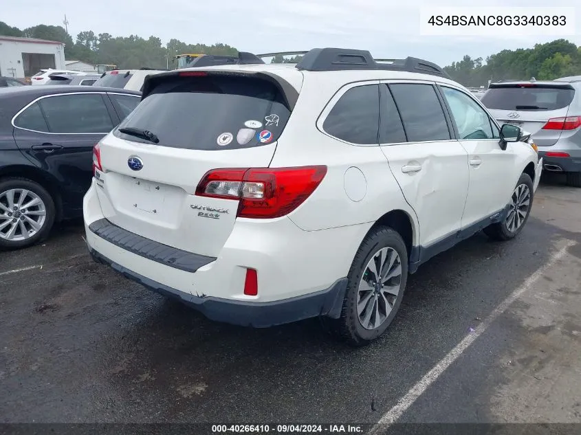 2016 Subaru Outback 2.5I Limited VIN: 4S4BSANC8G3340383 Lot: 40266410