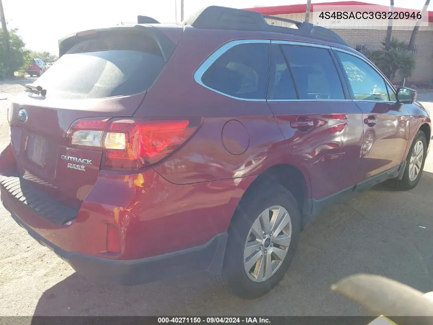 2016 Subaru Outback 2.5I Premium VIN: 4S4BSACC3G3220946 Lot: 40271150