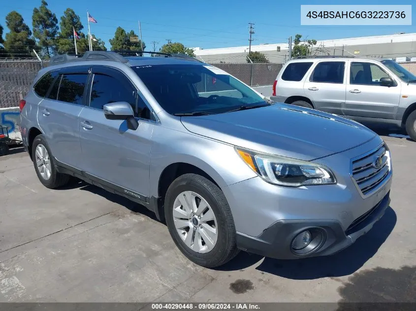 2016 Subaru Outback 2.5I Premium VIN: 4S4BSAHC6G3223736 Lot: 40290448