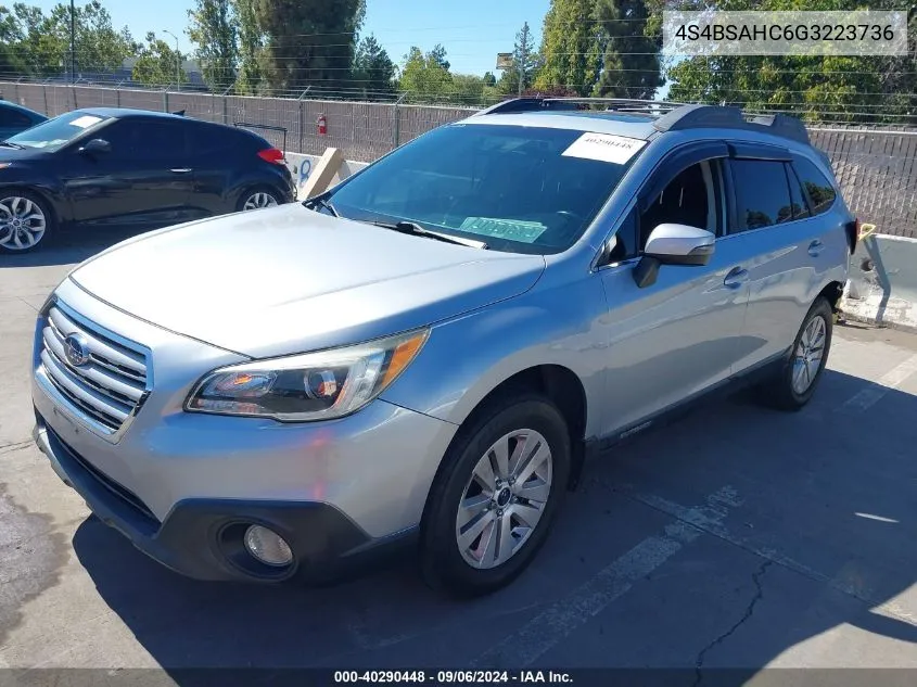 2016 Subaru Outback 2.5I Premium VIN: 4S4BSAHC6G3223736 Lot: 40290448