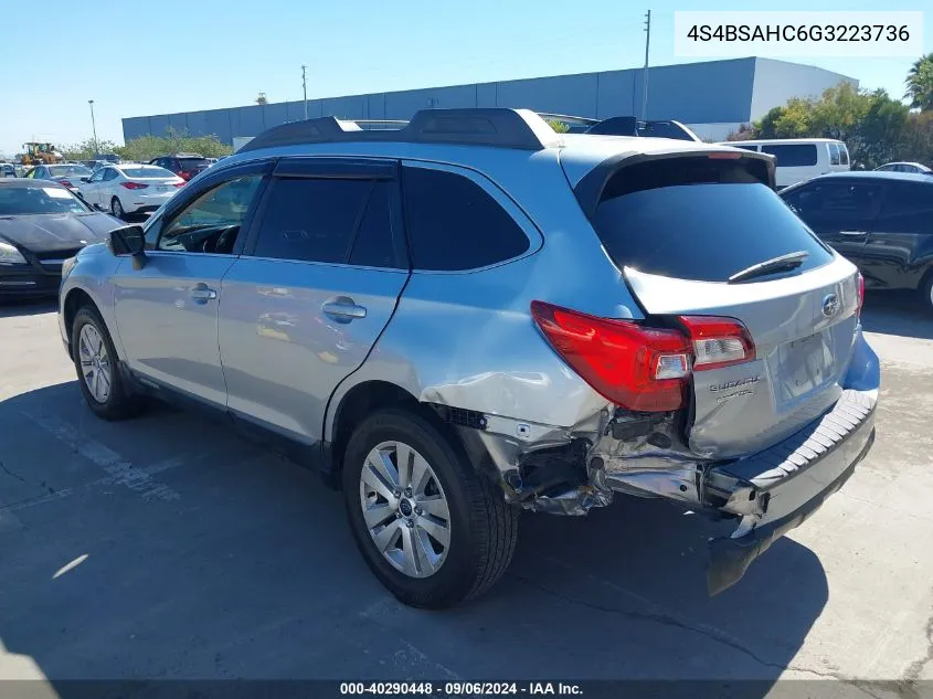 2016 Subaru Outback 2.5I Premium VIN: 4S4BSAHC6G3223736 Lot: 40290448