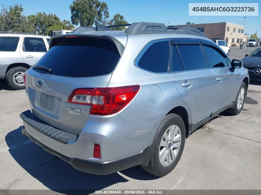 2016 Subaru Outback 2.5I Premium VIN: 4S4BSAHC6G3223736 Lot: 40290448