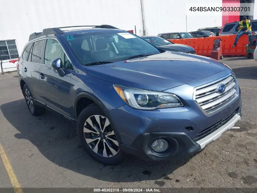 2016 Subaru Outback 2.5I Limited VIN: 4S4BSANC9G3303701 Lot: 40302315