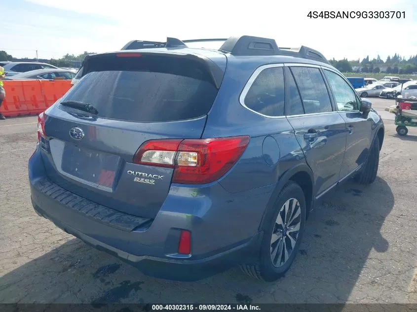 2016 Subaru Outback 2.5I Limited VIN: 4S4BSANC9G3303701 Lot: 40302315