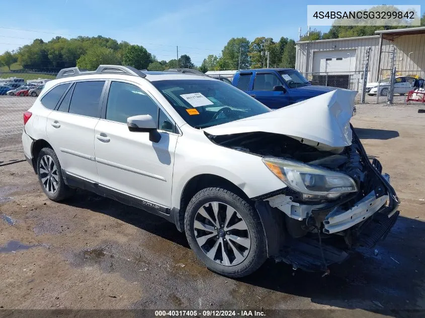 2016 Subaru Outback 2.5I Limited VIN: 4S4BSANC5G3299842 Lot: 40317405