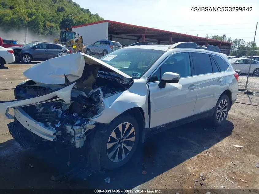 2016 Subaru Outback 2.5I Limited VIN: 4S4BSANC5G3299842 Lot: 40317405