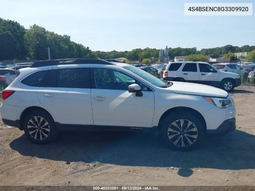 2016 Subaru Outback 3.6R Limited VIN: 4S4BSENC8G3309920 Lot: 40333051