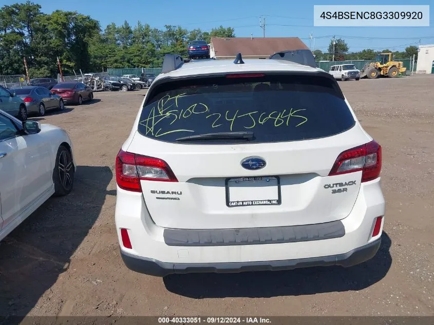 2016 Subaru Outback 3.6R Limited VIN: 4S4BSENC8G3309920 Lot: 40333051