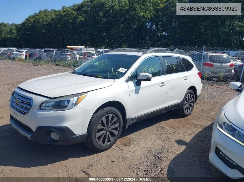 2016 Subaru Outback 3.6R Limited VIN: 4S4BSENC8G3309920 Lot: 40333051