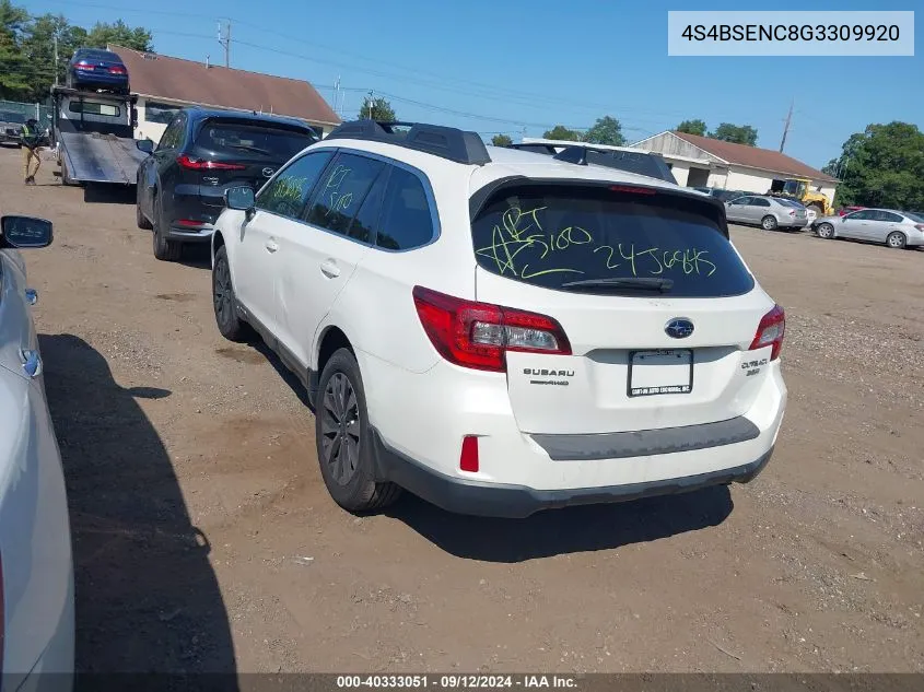 2016 Subaru Outback 3.6R Limited VIN: 4S4BSENC8G3309920 Lot: 40333051