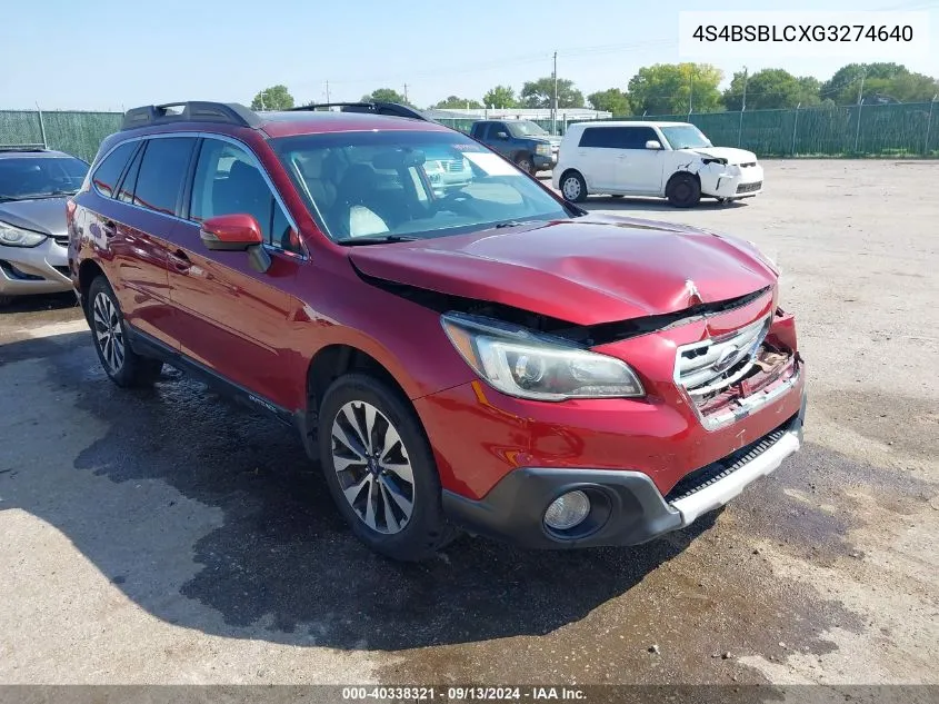 2016 Subaru Outback 2.5I Limited VIN: 4S4BSBLCXG3274640 Lot: 40338321