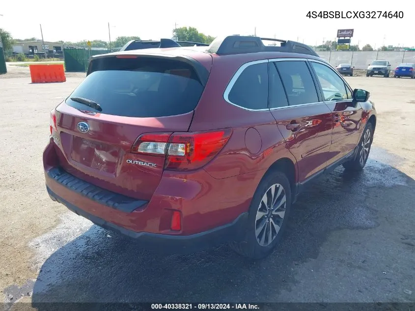 2016 Subaru Outback 2.5I Limited VIN: 4S4BSBLCXG3274640 Lot: 40338321