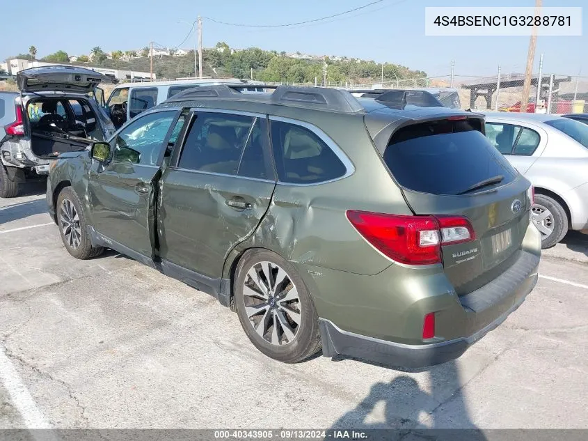 2016 Subaru Outback 3.6R Limited VIN: 4S4BSENC1G3288781 Lot: 40343905