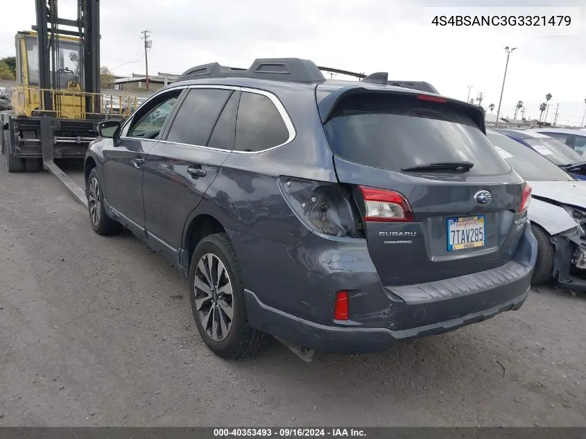 2016 Subaru Outback 2.5I Limited VIN: 4S4BSANC3G3321479 Lot: 40353493