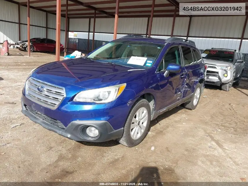 4S4BSACCXG3201942 2016 Subaru Outback 2.5I Premium