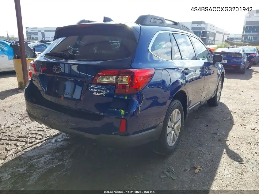 4S4BSACCXG3201942 2016 Subaru Outback 2.5I Premium