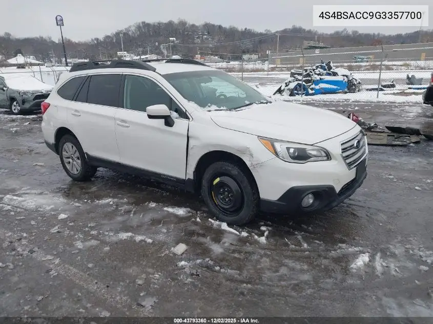 4S4BSACC9G3357700 2016 Subaru Outback 2.5I Premium