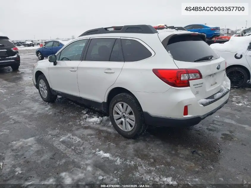 4S4BSACC9G3357700 2016 Subaru Outback 2.5I Premium