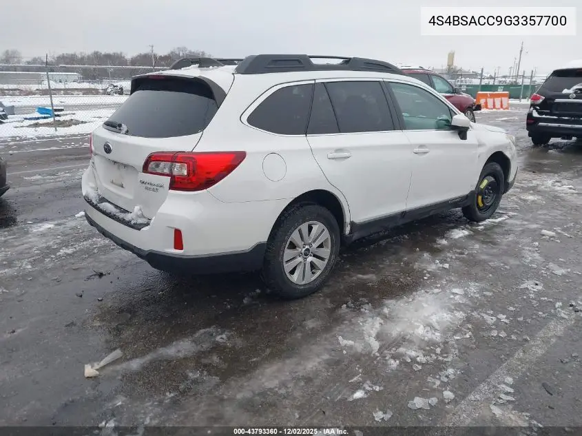 4S4BSACC9G3357700 2016 Subaru Outback 2.5I Premium