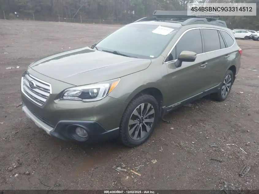 4S4BSBNC9G3314512 2016 Subaru Outback 2.5I Limited
