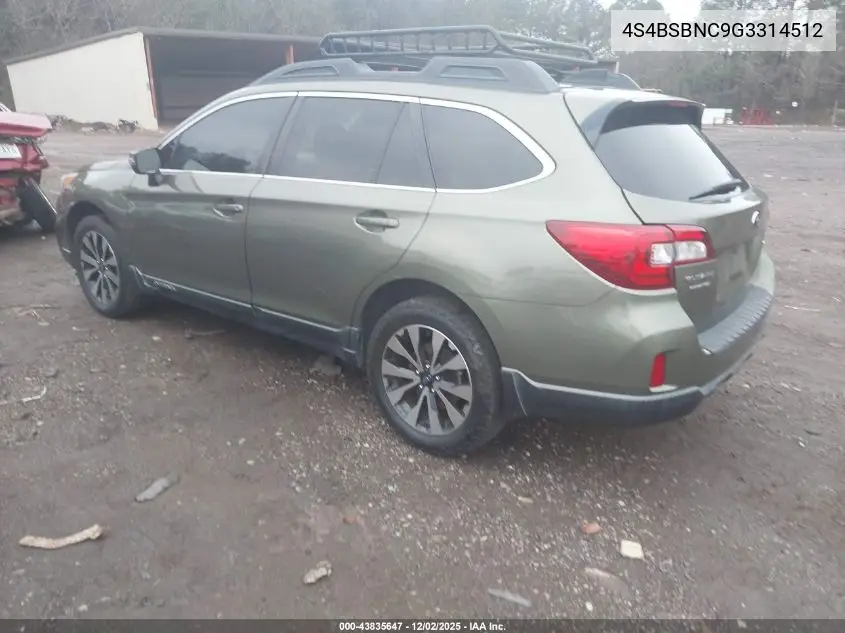 4S4BSBNC9G3314512 2016 Subaru Outback 2.5I Limited