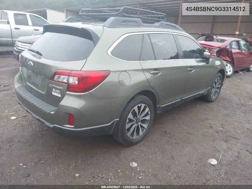 4S4BSBNC9G3314512 2016 Subaru Outback 2.5I Limited