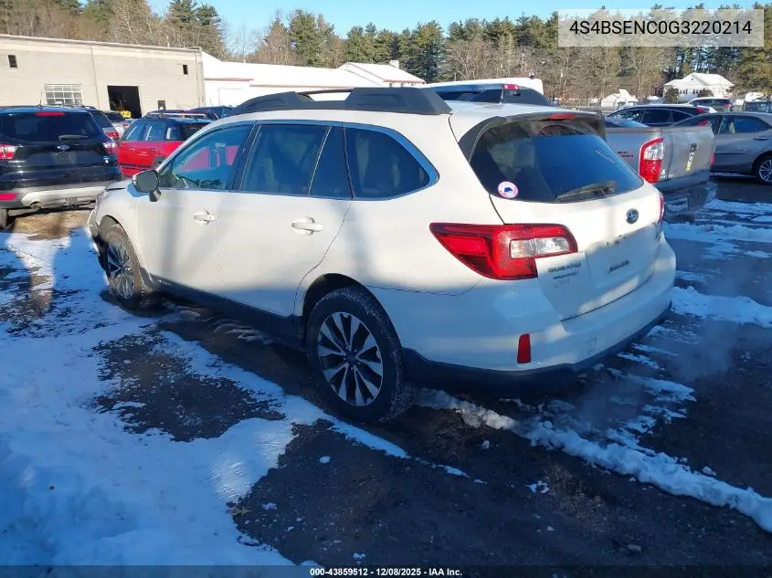 4S4BSENC0G3220214 2016 Subaru Outback 3.6R Limited