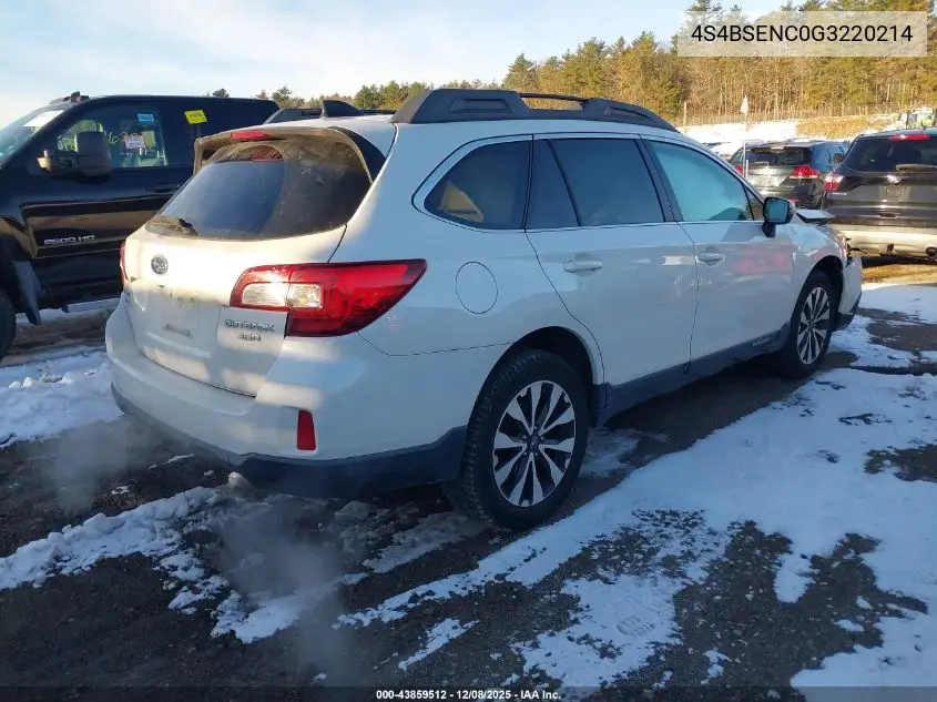 4S4BSENC0G3220214 2016 Subaru Outback 3.6R Limited