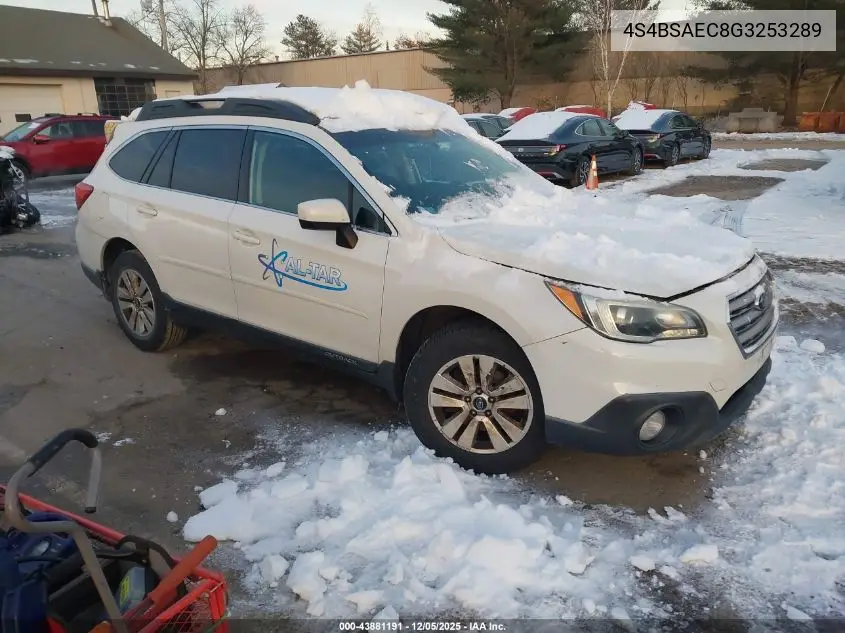 4S4BSAEC8G3253289 2016 Subaru Outback 2.5I Premium