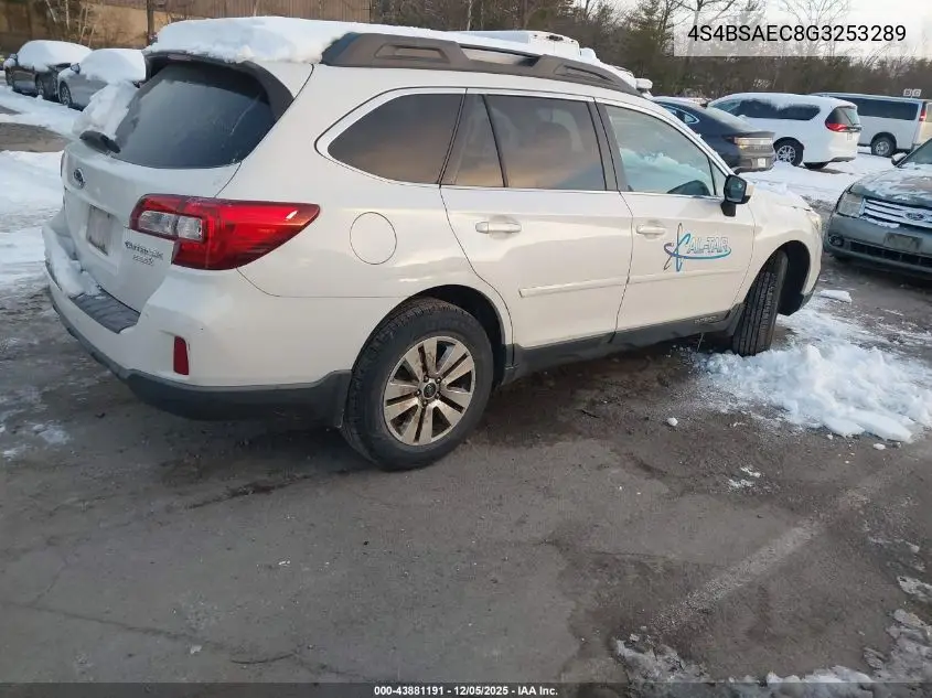4S4BSAEC8G3253289 2016 Subaru Outback 2.5I Premium