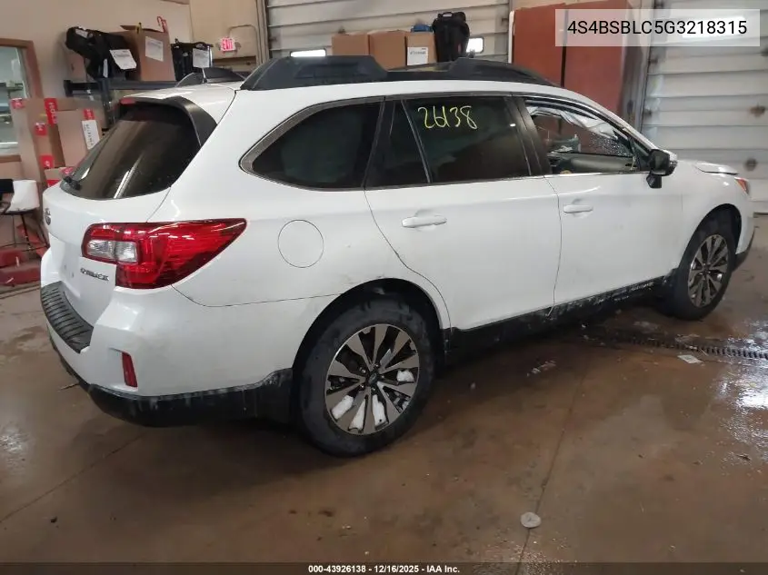 4S4BSBLC5G3218315 2016 Subaru Outback 2.5I Limited