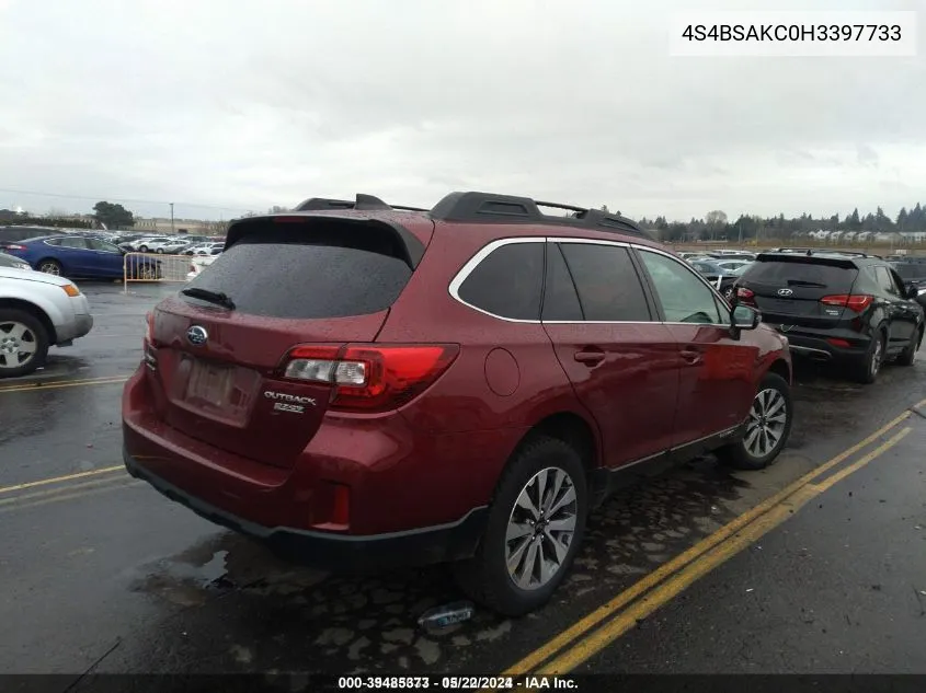 2017 Subaru Outback 2.5I Limited VIN: 4S4BSAKC0H3397733 Lot: 39485373