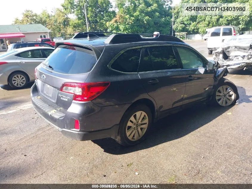 2017 Subaru Outback 2.5I Premium VIN: 4S4BSACC7H3403980 Lot: 39589235