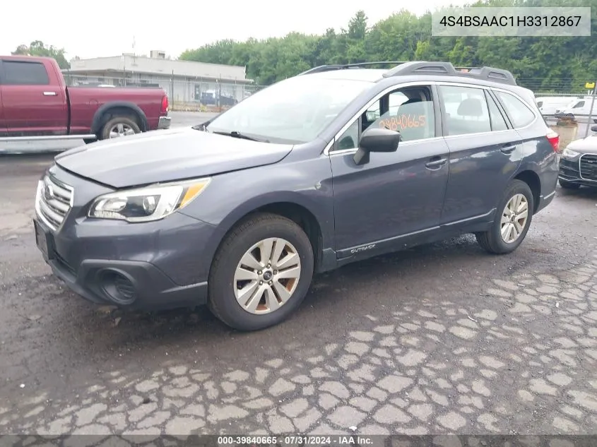 2017 Subaru Outback 2.5I VIN: 4S4BSAAC1H3312867 Lot: 39840665