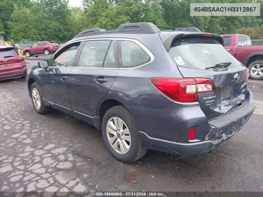 2017 Subaru Outback 2.5I VIN: 4S4BSAAC1H3312867 Lot: 39840665