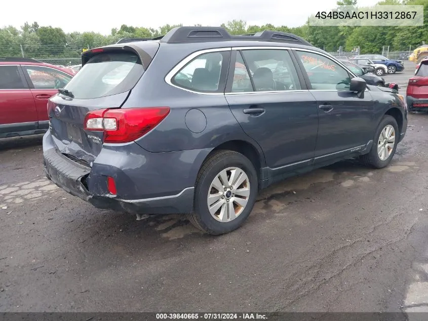 2017 Subaru Outback 2.5I VIN: 4S4BSAAC1H3312867 Lot: 39840665