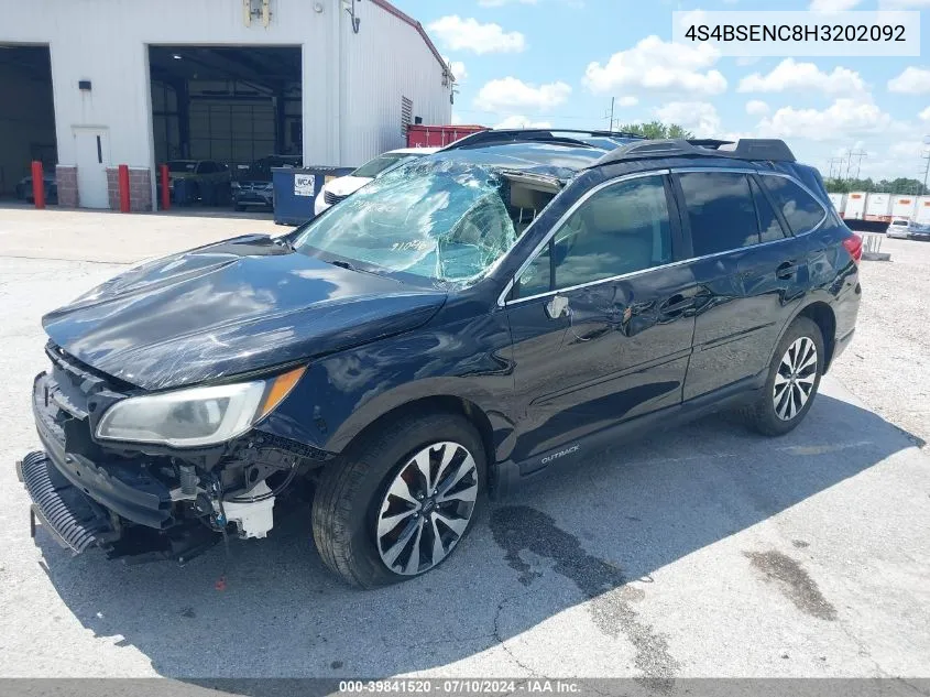 2017 Subaru Outback 3.6R Limited VIN: 4S4BSENC8H3202092 Lot: 39841520