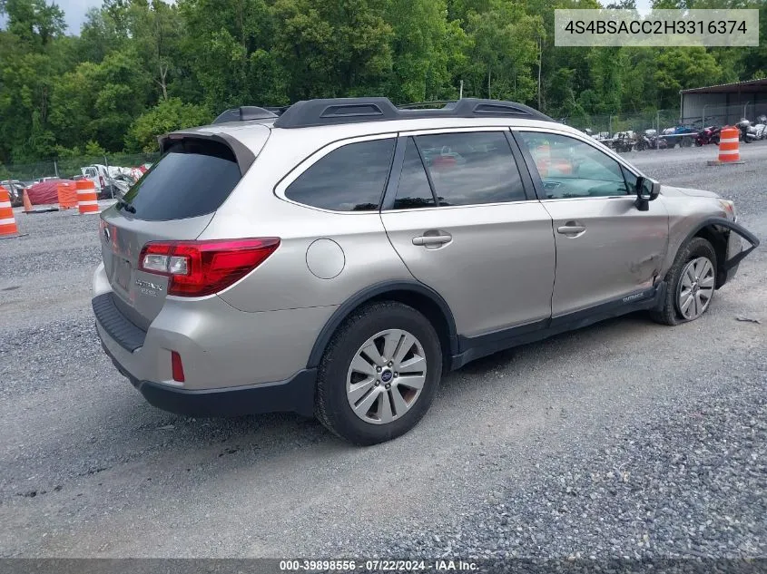 2017 Subaru Outback 2.5I Premium VIN: 4S4BSACC2H3316374 Lot: 39898556