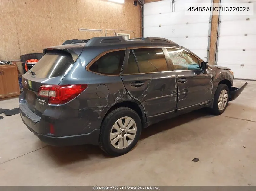 4S4BSAHC2H3220026 2017 Subaru Outback 2.5I Premium