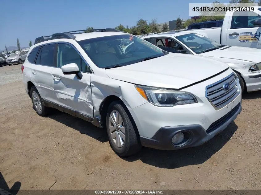 2017 Subaru Outback 2.5I Premium VIN: 4S4BSACC4H3336819 Lot: 39961209