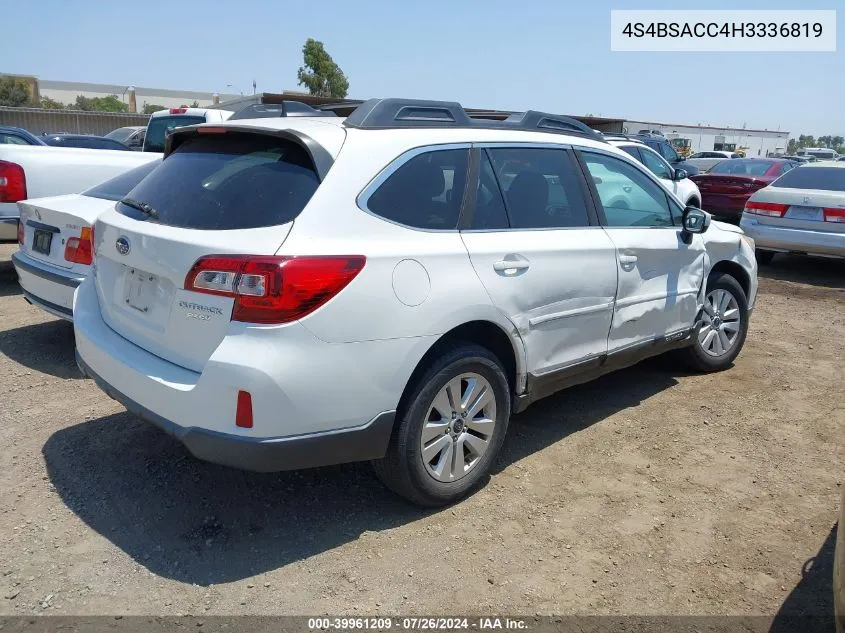 2017 Subaru Outback 2.5I Premium VIN: 4S4BSACC4H3336819 Lot: 39961209