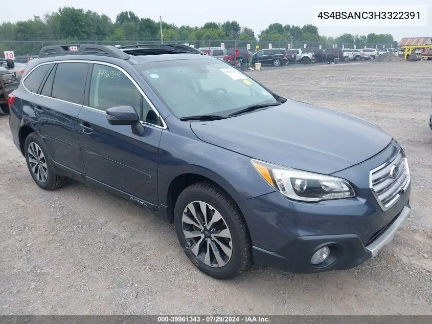 4S4BSANC3H3322391 2017 Subaru Outback 2.5I Limited