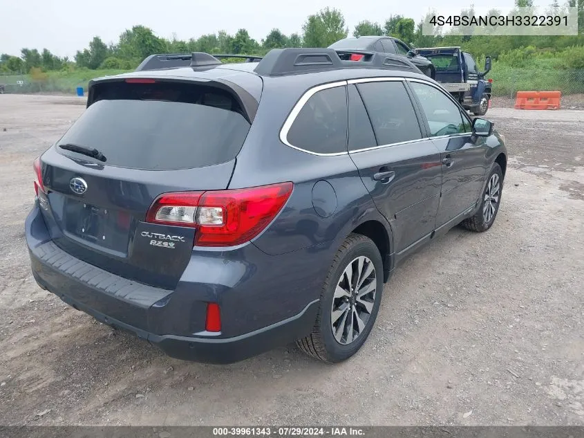 2017 Subaru Outback 2.5I Limited VIN: 4S4BSANC3H3322391 Lot: 39961343