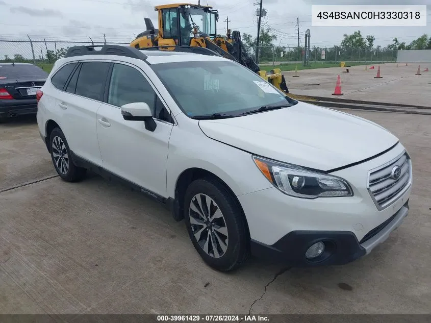 2017 Subaru Outback 2.5I Limited VIN: 4S4BSANC0H3330318 Lot: 39961429