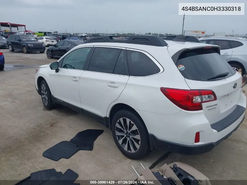 4S4BSANC0H3330318 2017 Subaru Outback 2.5I Limited