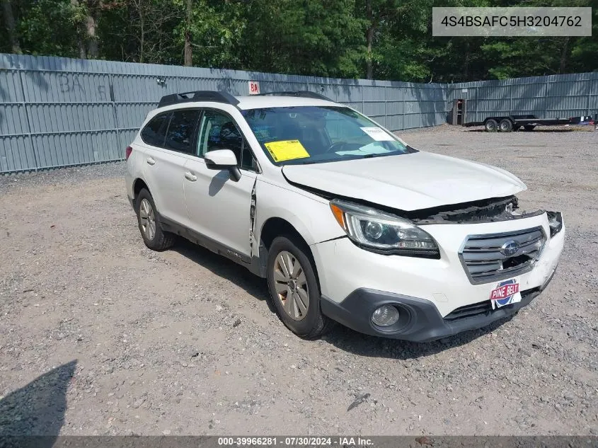 2017 Subaru Outback 2.5I Premium VIN: 4S4BSAFC5H3204762 Lot: 39966281