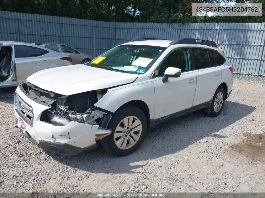 2017 Subaru Outback 2.5I Premium VIN: 4S4BSAFC5H3204762 Lot: 39966281