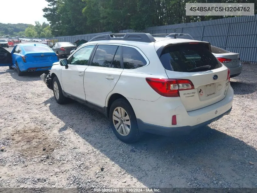 2017 Subaru Outback 2.5I Premium VIN: 4S4BSAFC5H3204762 Lot: 39966281