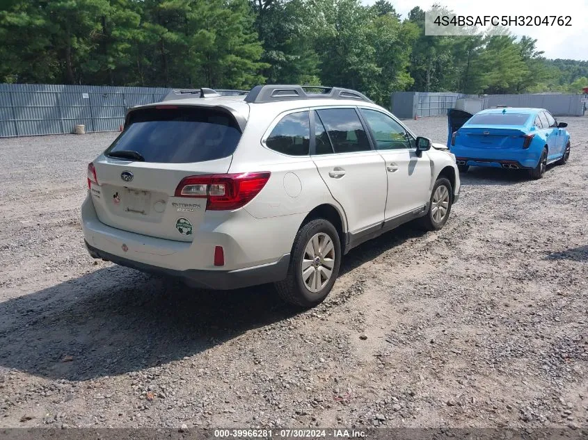 2017 Subaru Outback 2.5I Premium VIN: 4S4BSAFC5H3204762 Lot: 39966281