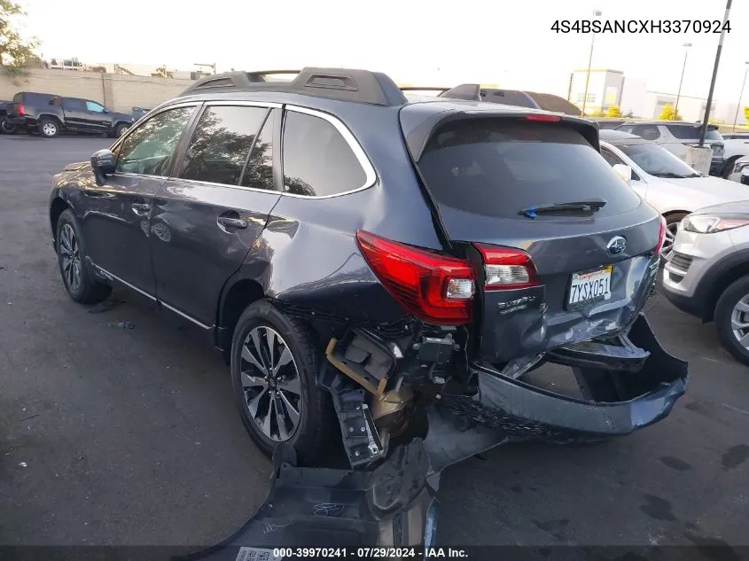 2017 Subaru Outback 2.5I Limited VIN: 4S4BSANCXH3370924 Lot: 39970241